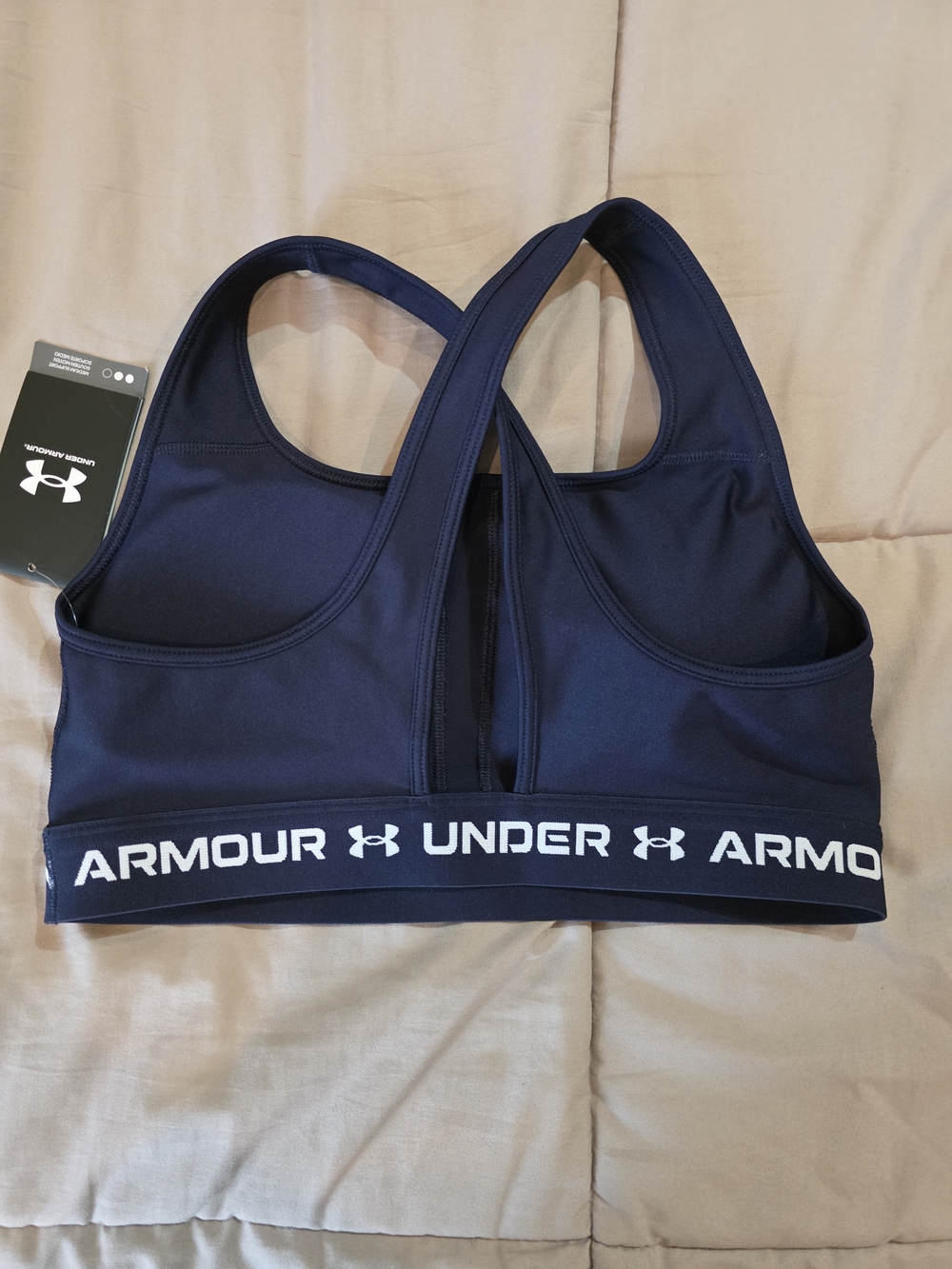 Under Armour Navy Sports Bra with Branded Band - Picture 2 of 6